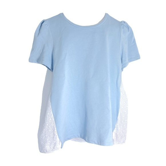 ME + EM Cotton Embroidered Eyelet Back Puff Sleeve Tee/Top - Picture 1 of 9